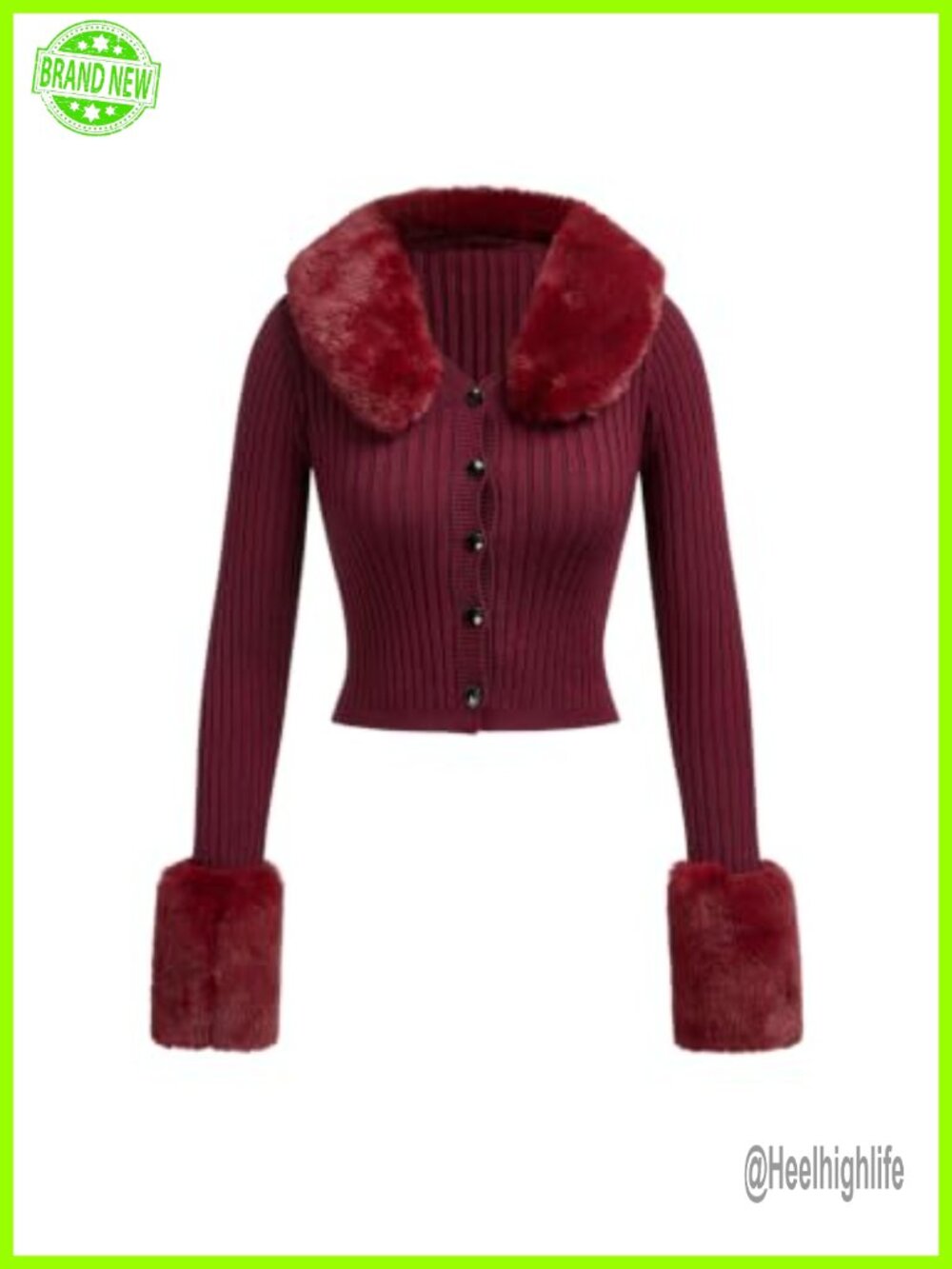 Fuzzy Faux Fur Collared Button Down Cardigan Sweater